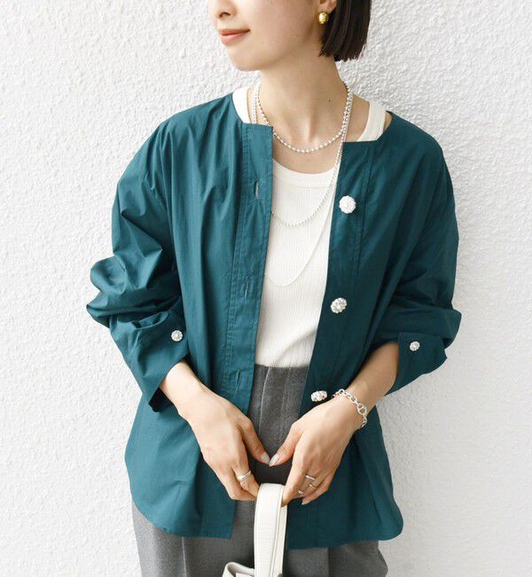 SHIPS for women「【WEB限定】 〈洗濯機可能〉タイプライター ビジュー ボタン ロングスリーブ ブラウス」|シャツ・ブラウス|