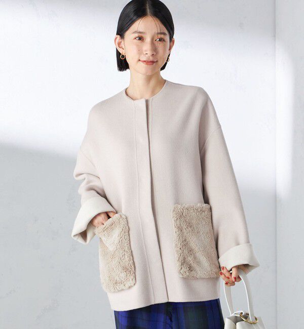 SHIPS for women「リバー ファー ポケット コート」|ノーカラーコート|