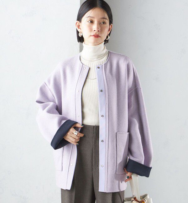 SHIPS for women「リバー ファー ポケット コート」|ノーカラーコート|