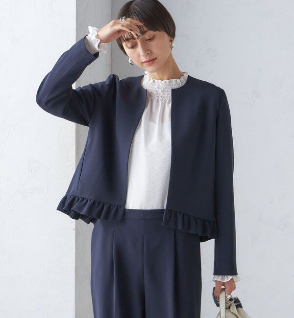 SHIPS for women「〈手洗い可能〉トリアセテート混 裾 フリル ジャケット（セットアップ対応）」|ノーカラージャケット|