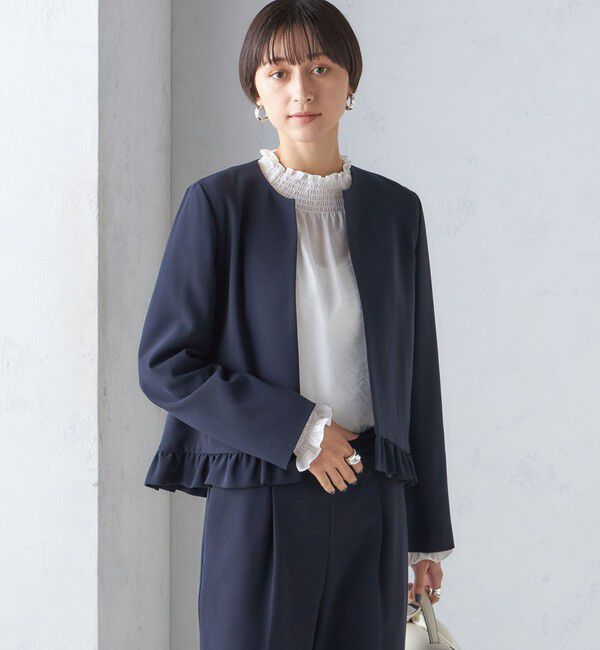 SHIPS for women「〈手洗い可能〉トリアセテート混 裾 フリル ジャケット（セットアップ対応）」|ノーカラージャケット|