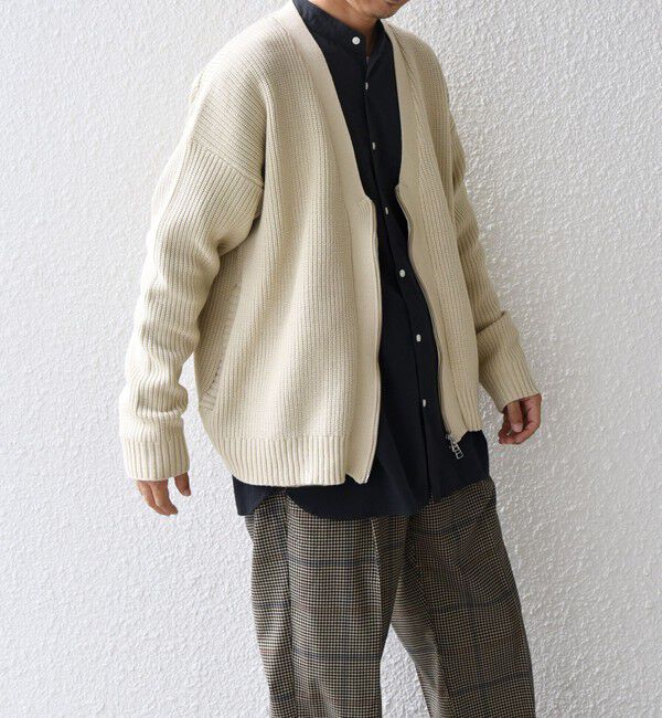 SHIPS any「SHIPS any:〈手洗い可能〉畦編み ドライバーズ Vネック ショート ジップ カーディガン◇」|カーディガン|