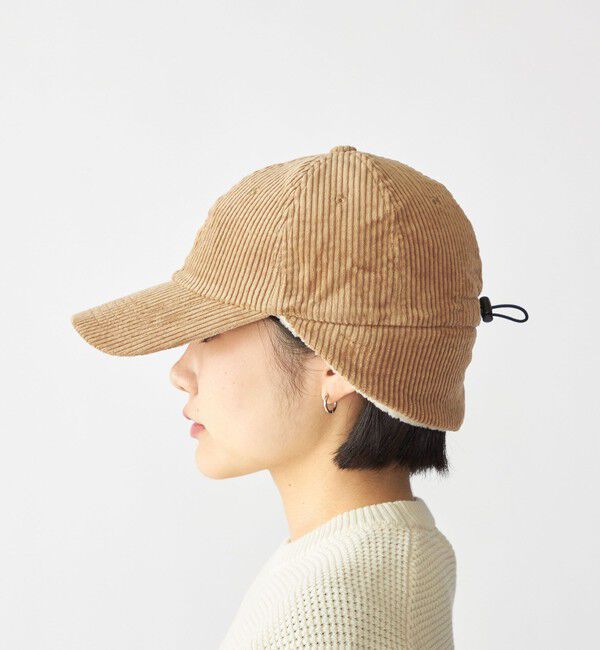 SHIPS「【WEB限定】SHIPS: ワンポイント ロゴ 刺繍 コーデュロイ ボア オーバーフィット キャップ」|キャップ・キャスケット|ベージュ