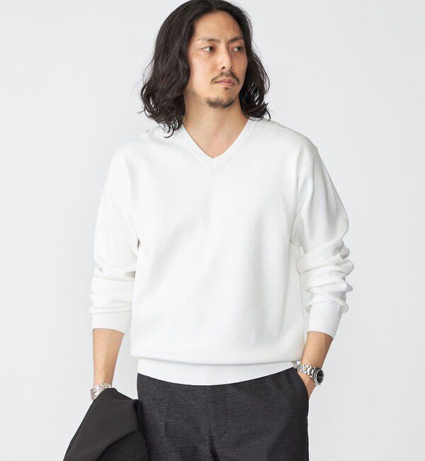 SHIPS「【WEB限定】SHIPS:〈ネックが選べる/手洗い可能〉テレワーク ビズ ワンポイント ロゴ ニット」|ニット・セーター|ナチュラル