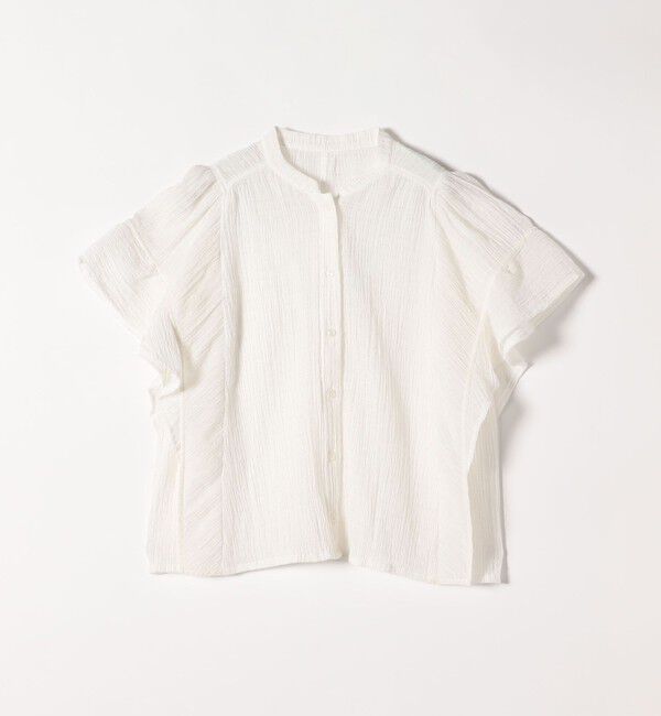 quaranciel「quaranciel:〈洗濯機可能〉スタンドカラー シアー フリル ハーフスリーブ ブラウス」|シャツ・ブラウス|