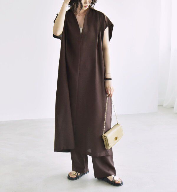 quaranciel「quaranciel:〈洗濯機可能〉リネン ライク スキッパー シャツ ワンピース＆パンツ セットアップ」|ワンピース|