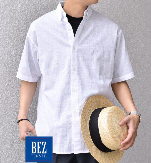 SHIPS any「SHIPS any: BEZ TEXTILE マルチカラー ストライプ/ソリッド ボタンダウン ショートスリーブ シャツ◇」|シャツ・ブラウス|ホワイト