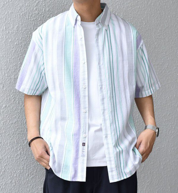 SHIPS any「SHIPS any: BEZ TEXTILE マルチカラー ストライプ/ソリッド ボタンダウン ショートスリーブ シャツ◇」|シャツ・ブラウス|