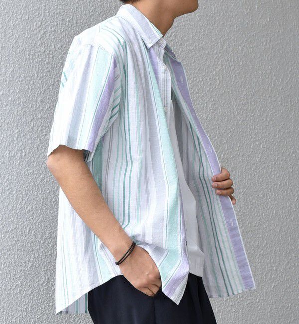 SHIPS any「SHIPS any: BEZ TEXTILE マルチカラー ストライプ/ソリッド ボタンダウン ショートスリーブ シャツ◇」|シャツ・ブラウス|