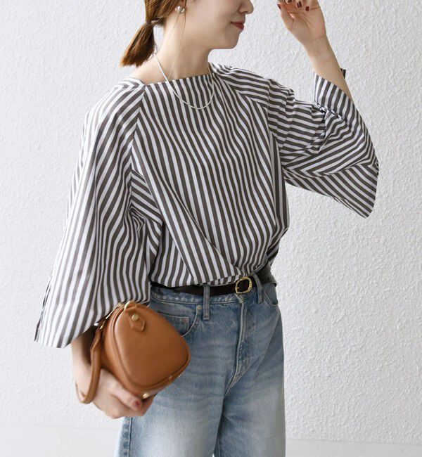 SHIPS any「SHIPS any:〈洗濯機可能〉REPREVE ボートネック フレアスリーブ ブラウス」|シャツ・ブラウス|