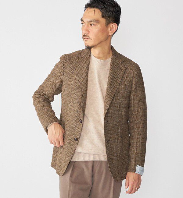 SHIPS「【SHIPS別注】CARUSO: AIDA ハウンドトゥース ツイード ジャケット」|テーラードジャケット|ブラウン