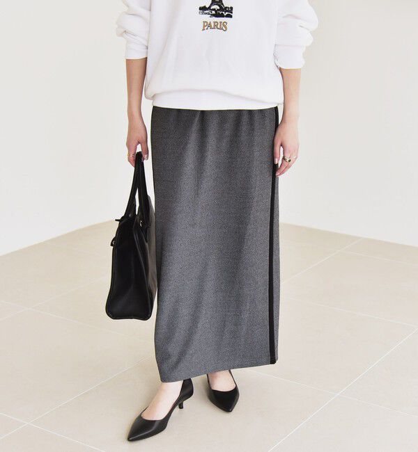 quaranciel「quaranciel:〈手洗い可能〉カット ジョーゼット サイド ライン タイト スカート」|タイト|グレー