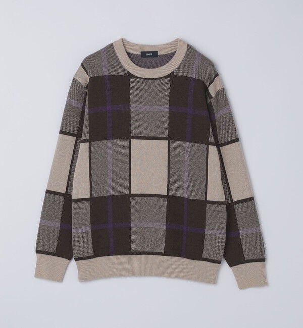 SHIPS「SHIPS:〈洗濯機可能〉 コットン カシミヤ チェック クルーネック ニット」|ニット・セーター|