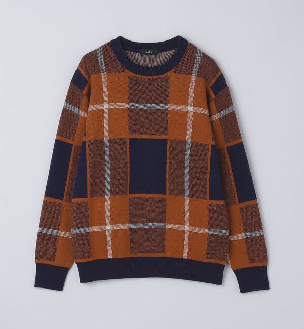 SHIPS「SHIPS:〈洗濯機可能〉 コットン カシミヤ チェック クルーネック ニット」|ニット・セーター|