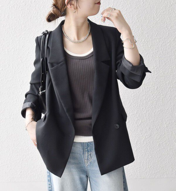 SHIPS any「SHIPS any:〈洗濯機可能〉ダブルクロス セミダブル ジャケット［NAVY BLUE］」|テーラードジャケット|