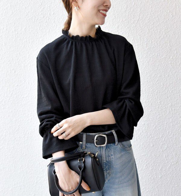 SHIPS any「SHIPS any:〈洗濯機可能〉シアー ジャージー スタンド フリル カット ブラウス」|シャツ・ブラウス|