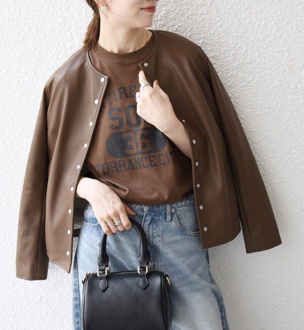 SHIPS any「SHIPS any: コンパクト ドット スナップ カーディガン ジャケット」|ノーカラージャケット|ブラウン