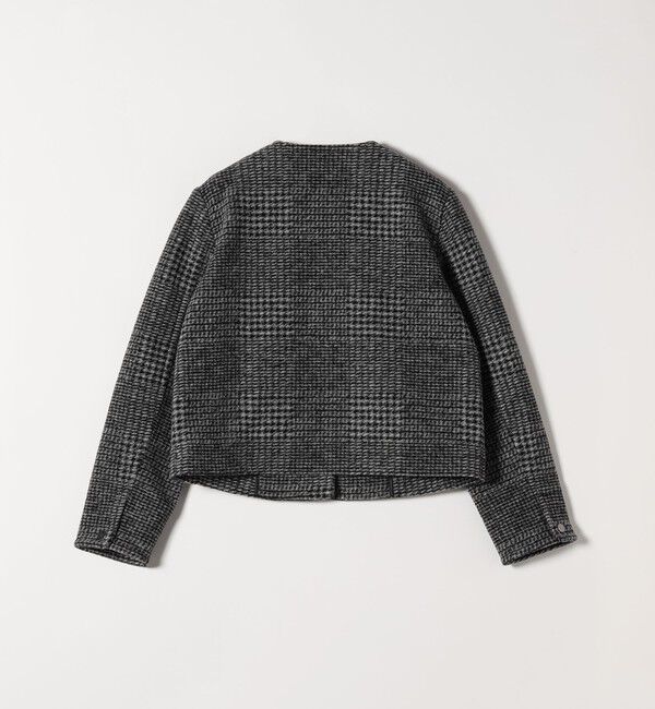 quaranciel「quaranciel: ボンディング チェック ノーカラー ショート ジャケット」|ノーカラーコート|