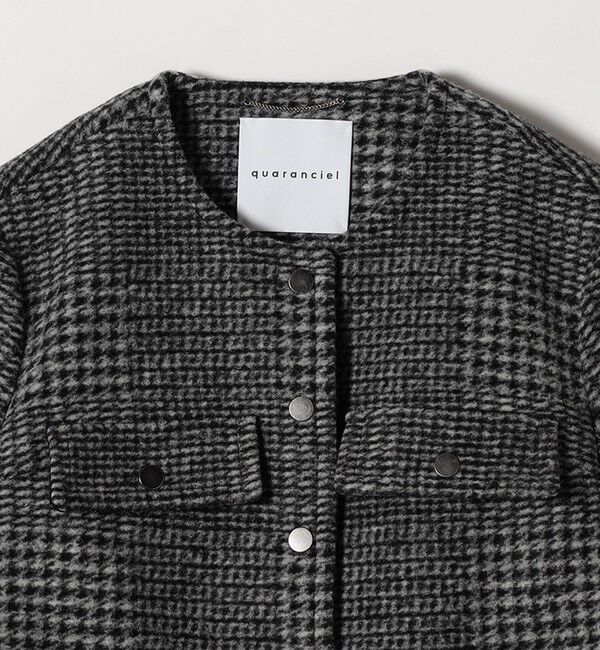 quaranciel「quaranciel: ボンディング チェック ノーカラー ショート ジャケット」|ノーカラーコート|