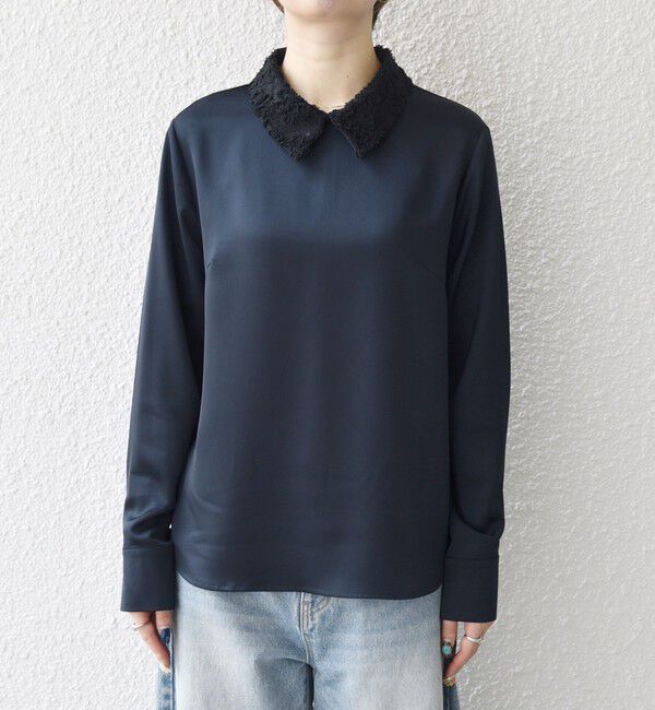 SHIPS any「《一部追加予約》SHIPS any:〈洗濯機可能〉サテン レースカラー ブラウス」|シャツ・ブラウス|