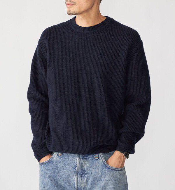 SHIPS「SHIPS: 〈手洗い可能〉7ゲージ ブラッシュド クルーネック プルオーバー」|ニット・セーター|ネイビー