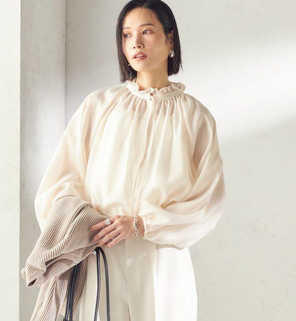 SHIPS for women「〈手洗い可能〉シアー タンブラー リボン デザイン 長袖 ブラウス」|シャツ・ブラウス|