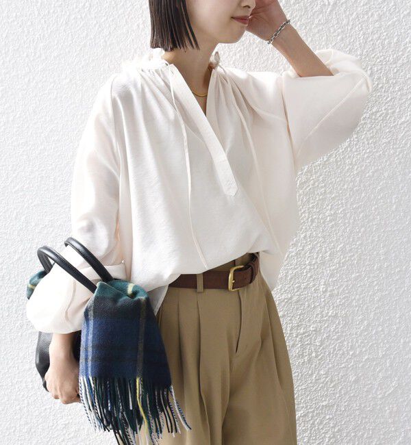 SHIPS for women「〈手洗い可能〉シアー タンブラー リボン デザイン 長袖 ブラウス」|シャツ・ブラウス|