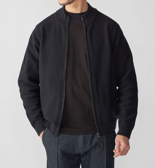 SHIPS「SHIPS: 〈手洗い可能〉SOLOTEX(R) ピケ ドライバーズ ニット」|カーディガン|ネイビー