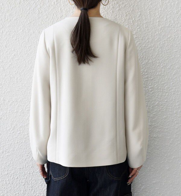 SHIPS any「《追加予約》SHIPS any:〈手洗い可能〉ダブルクロス レース 切替 ノーカラー ジャケット［NAVY BLUE］」|ノーカラージャケット|