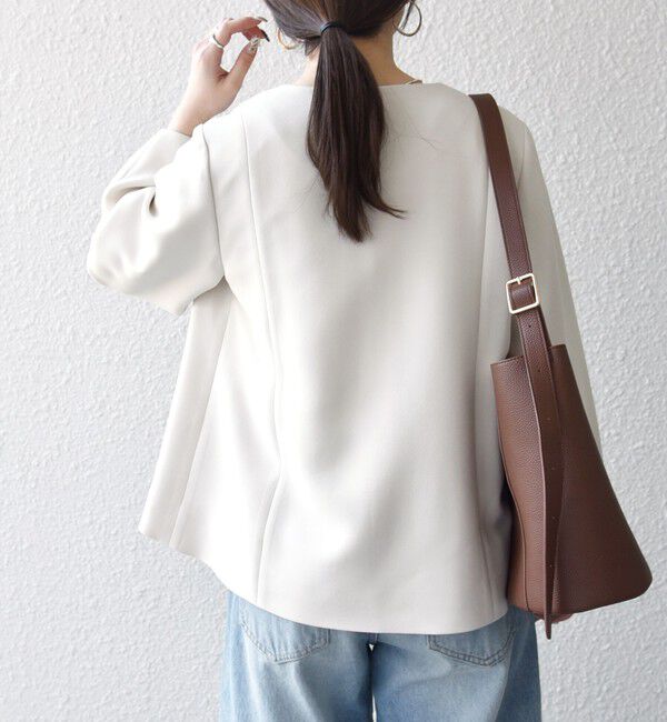 SHIPS any「《追加予約》SHIPS any:〈手洗い可能〉ダブルクロス レース 切替 ノーカラー ジャケット［NAVY BLUE］」|ノーカラージャケット|