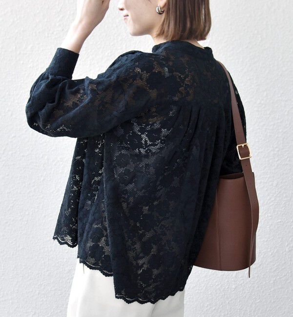 SHIPS any「《一部追加予約》SHIPS any:〈手洗い可能〉フラワー メッシュ レース バンドカラー タック シャツ」|シャツ・ブラウス|