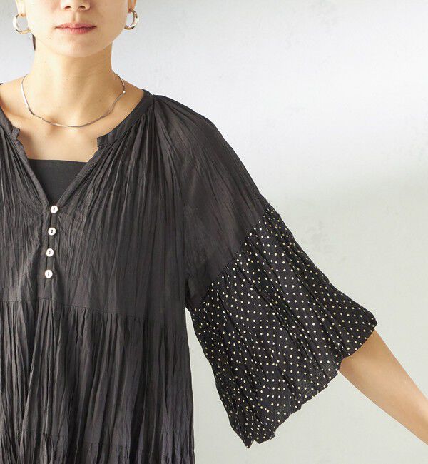 SHIPS for women「《予約》【SHIPS別注】Fanaka:〈手洗い可能〉クリンクル 袖 フレア ワンピース」|ワンピース|