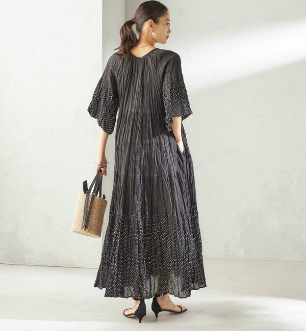 SHIPS for women「《予約》【SHIPS別注】Fanaka:〈手洗い可能〉クリンクル 袖 フレア ワンピース」|ワンピース|