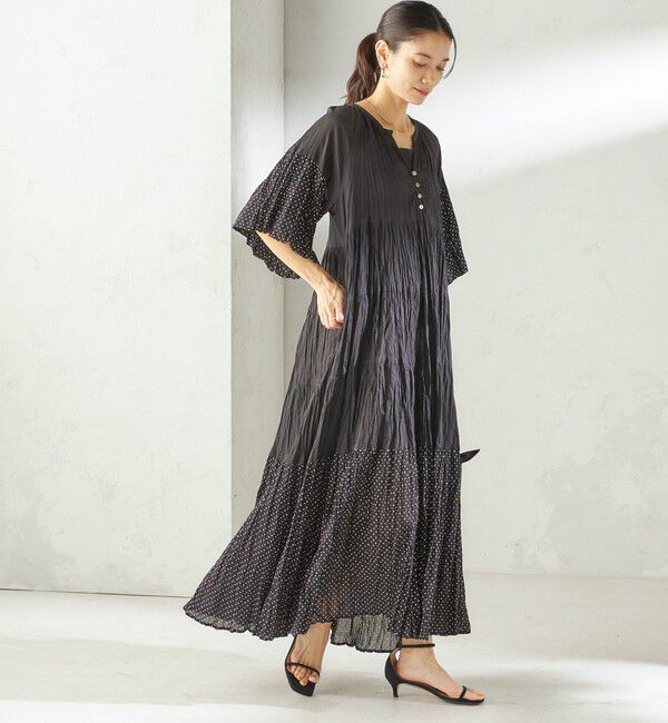 SHIPS for women「《予約》【SHIPS別注】Fanaka:〈手洗い可能〉クリンクル 袖 フレア ワンピース」|ワンピース|