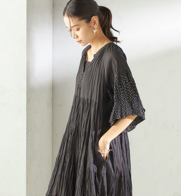 SHIPS for women「《予約》【SHIPS別注】Fanaka:〈手洗い可能〉クリンクル 袖 フレア ワンピース」|ワンピース|