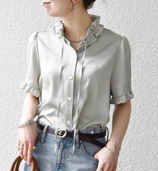 SHIPS any「《予約》SHIPS any:〈洗濯機可能〉サテン フリル カラー リボン シャツ ブラウス 26SS」|シャツ・ブラウス|