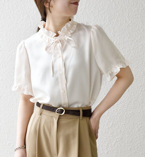 SHIPS any「《予約》SHIPS any:〈洗濯機可能〉サテン フリル カラー リボン シャツ ブラウス 26SS」|シャツ・ブラウス|