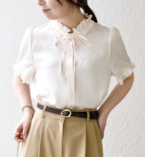 SHIPS any「《予約》SHIPS any:〈洗濯機可能〉サテン フリル カラー リボン シャツ ブラウス 26SS」|シャツ・ブラウス|