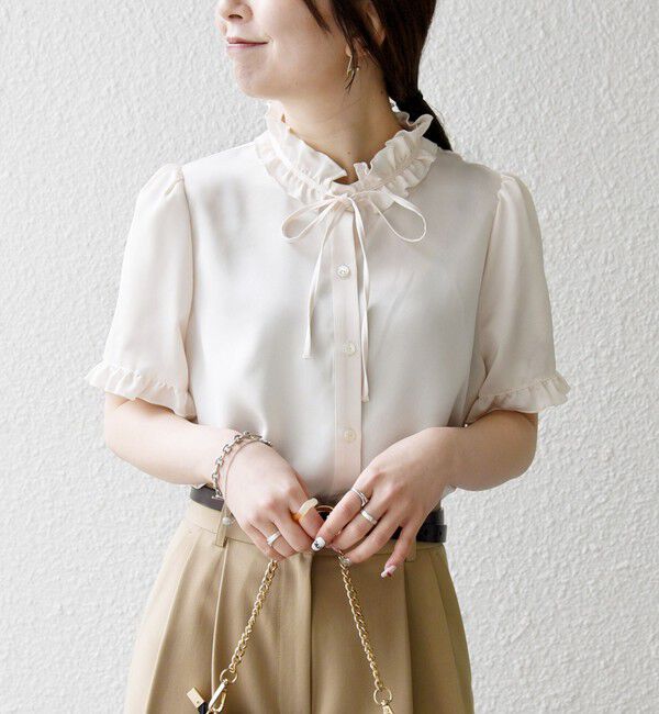 SHIPS any「《予約》SHIPS any:〈洗濯機可能〉サテン フリル カラー リボン シャツ ブラウス 26SS」|シャツ・ブラウス|