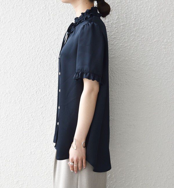 SHIPS any「《予約》SHIPS any:〈洗濯機可能〉サテン フリル カラー リボン シャツ ブラウス 26SS」|シャツ・ブラウス|