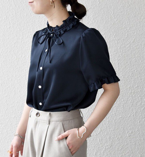 SHIPS any「《予約》SHIPS any:〈洗濯機可能〉サテン フリル カラー リボン シャツ ブラウス 26SS」|シャツ・ブラウス|