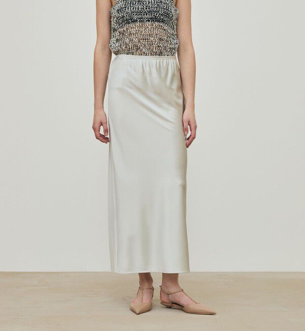 DES PRES「シルクストレッチサテン エラスティックストレートスカート」|タイト|