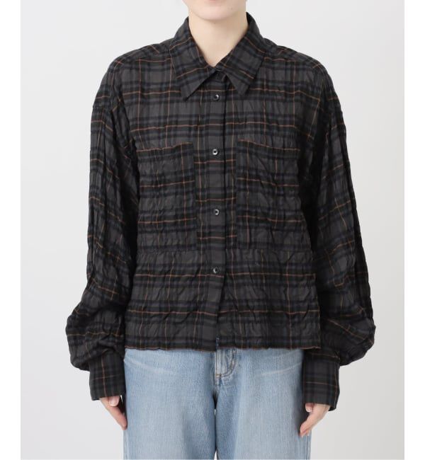 IENA「《新色/追加》シャーリングチェックショートシャツ」|シャツ・ブラウス|