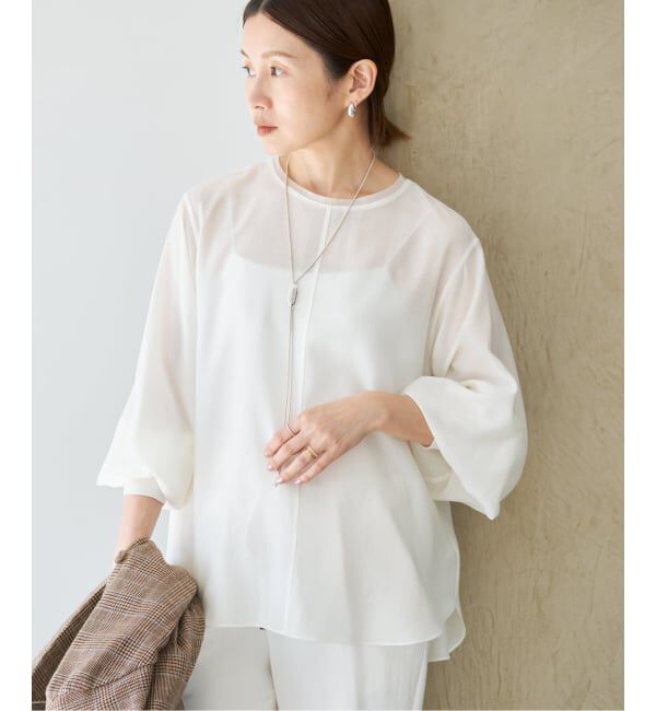 IENA「《予約》クルーネックシアーリブブラウス」|シャツ・ブラウス|