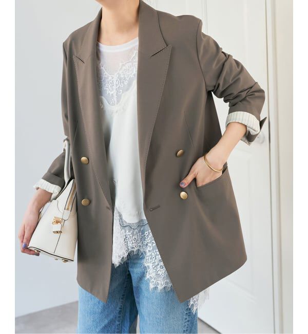 Spick and Span「《新色有り / 追加》プレーンウィーブダブルブレストジャケット」|テーラードジャケット|カーキ