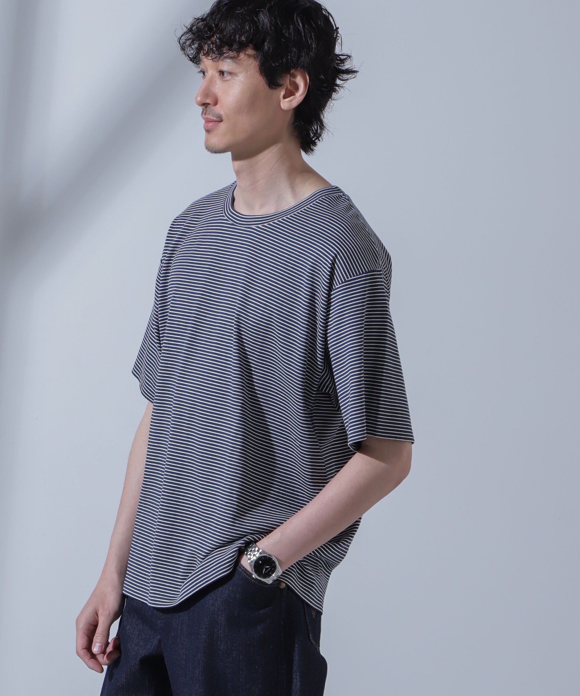 nano･universe「Anti Soaked(R)  汗染み防止 ピンボーダークルーネックTシャツ」|Tシャツ・カットソー|