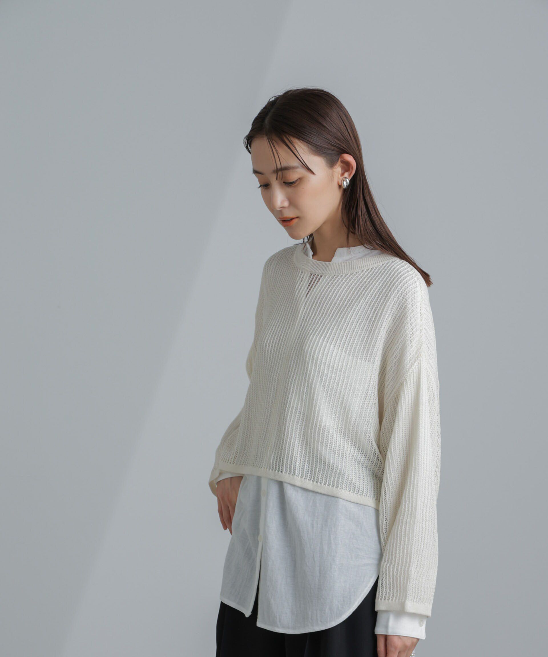 nano･universe「クロップドメッシュニットトップス」|ニット・セーター|