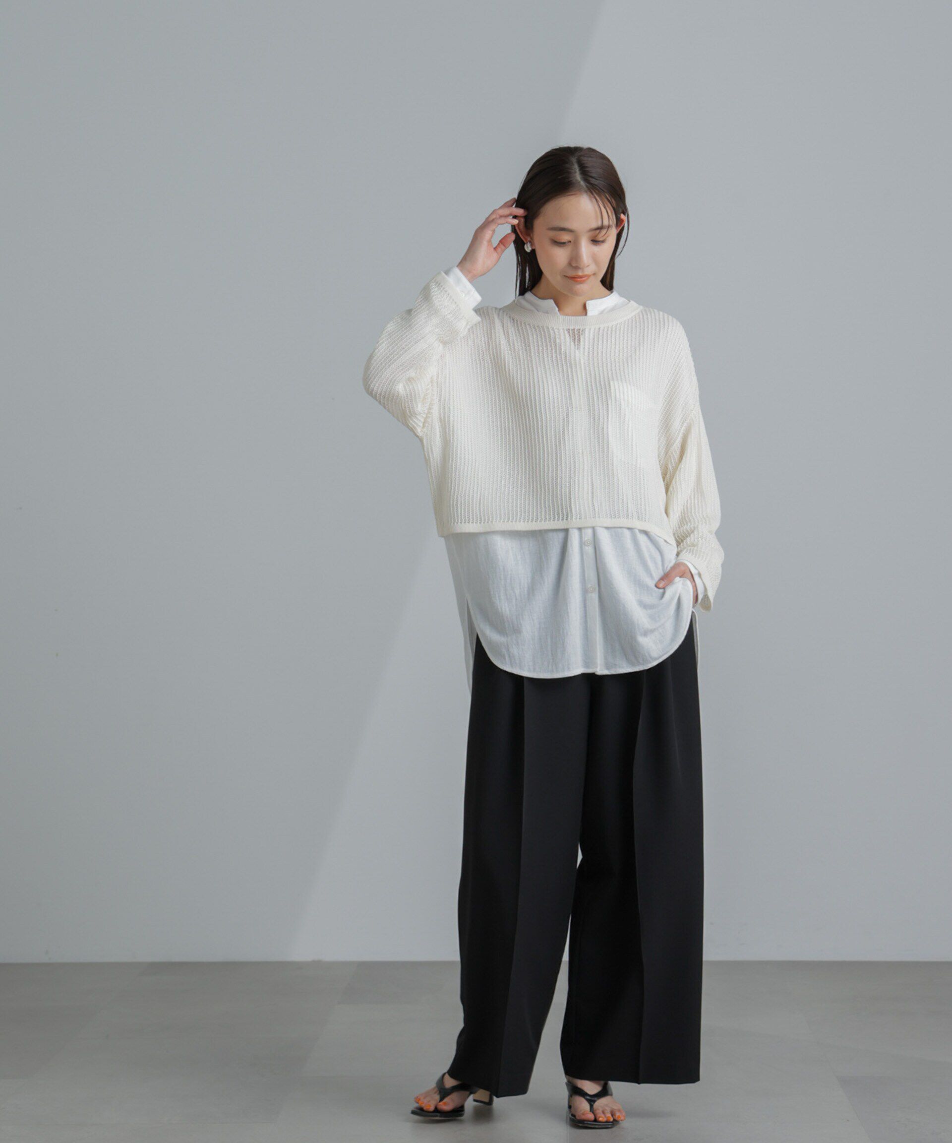 nano･universe「クロップドメッシュニットトップス」|ニット・セーター|