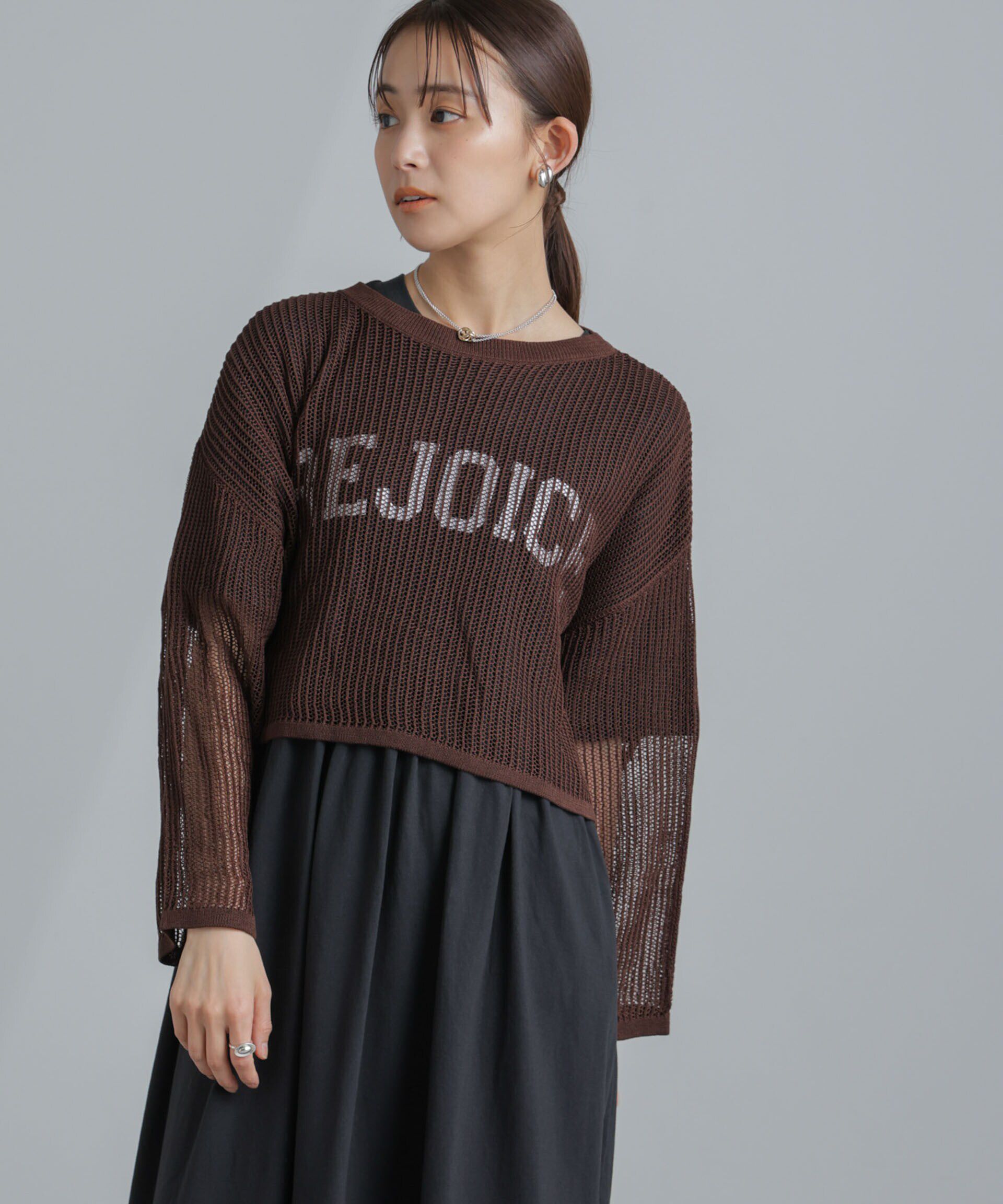 nano･universe「クロップドメッシュニットトップス」|ニット・セーター|