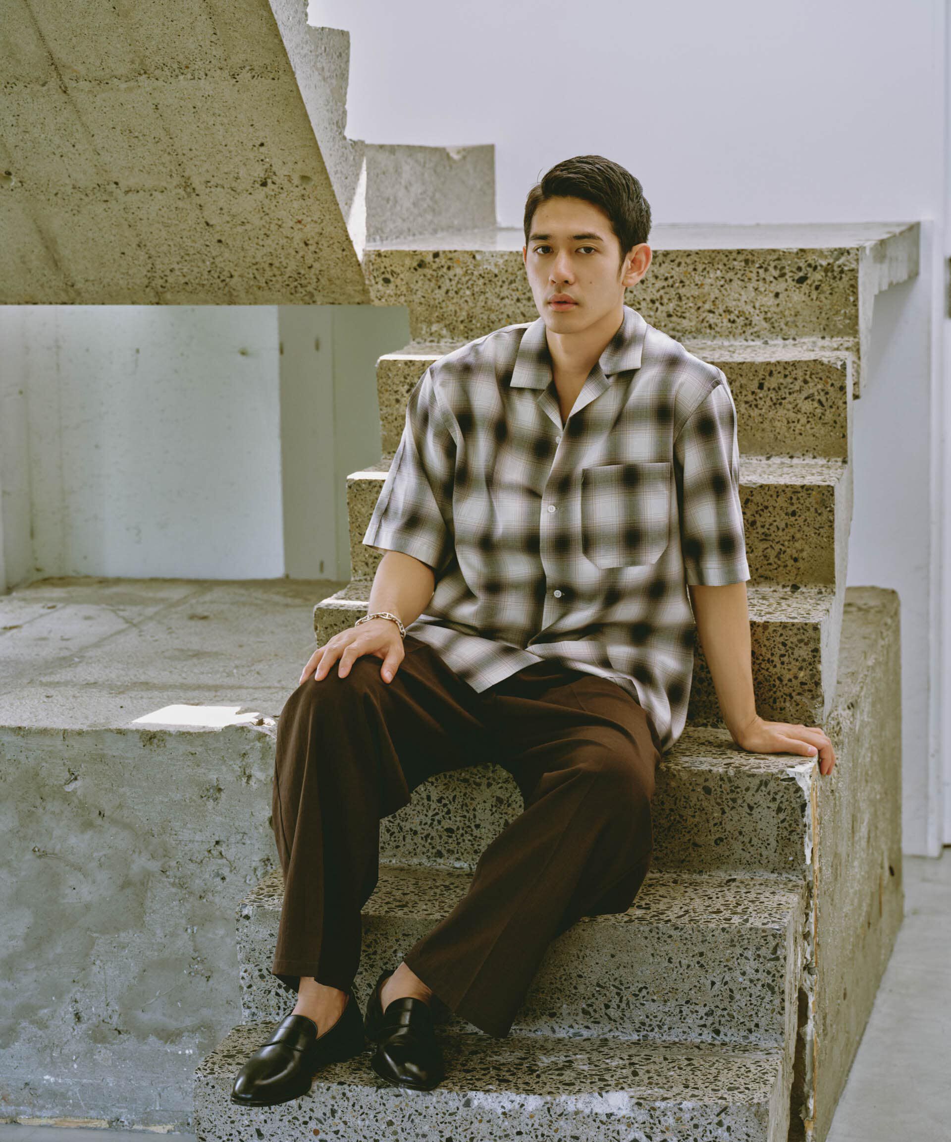 nano･universe「オンブレーチェックハーフスリーブシャツ」|シャツ・ブラウス|